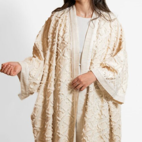 Caftan Long en Tissu Texturé et Broderies