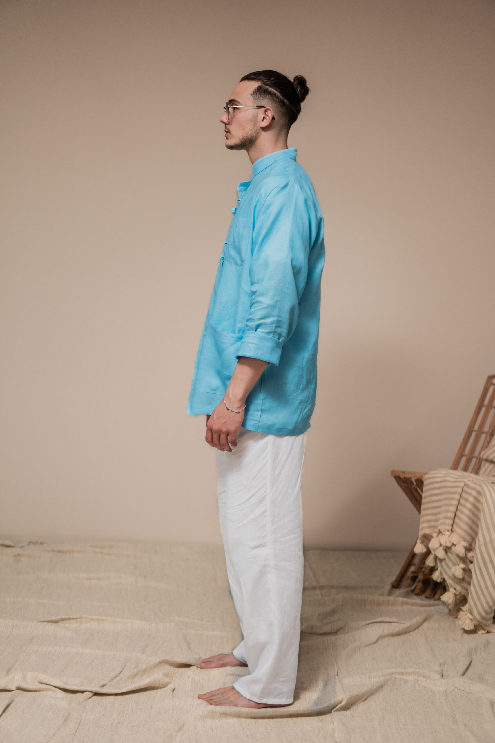 Veste Dengri 100 % Lin Homme en Bleu – Image 2