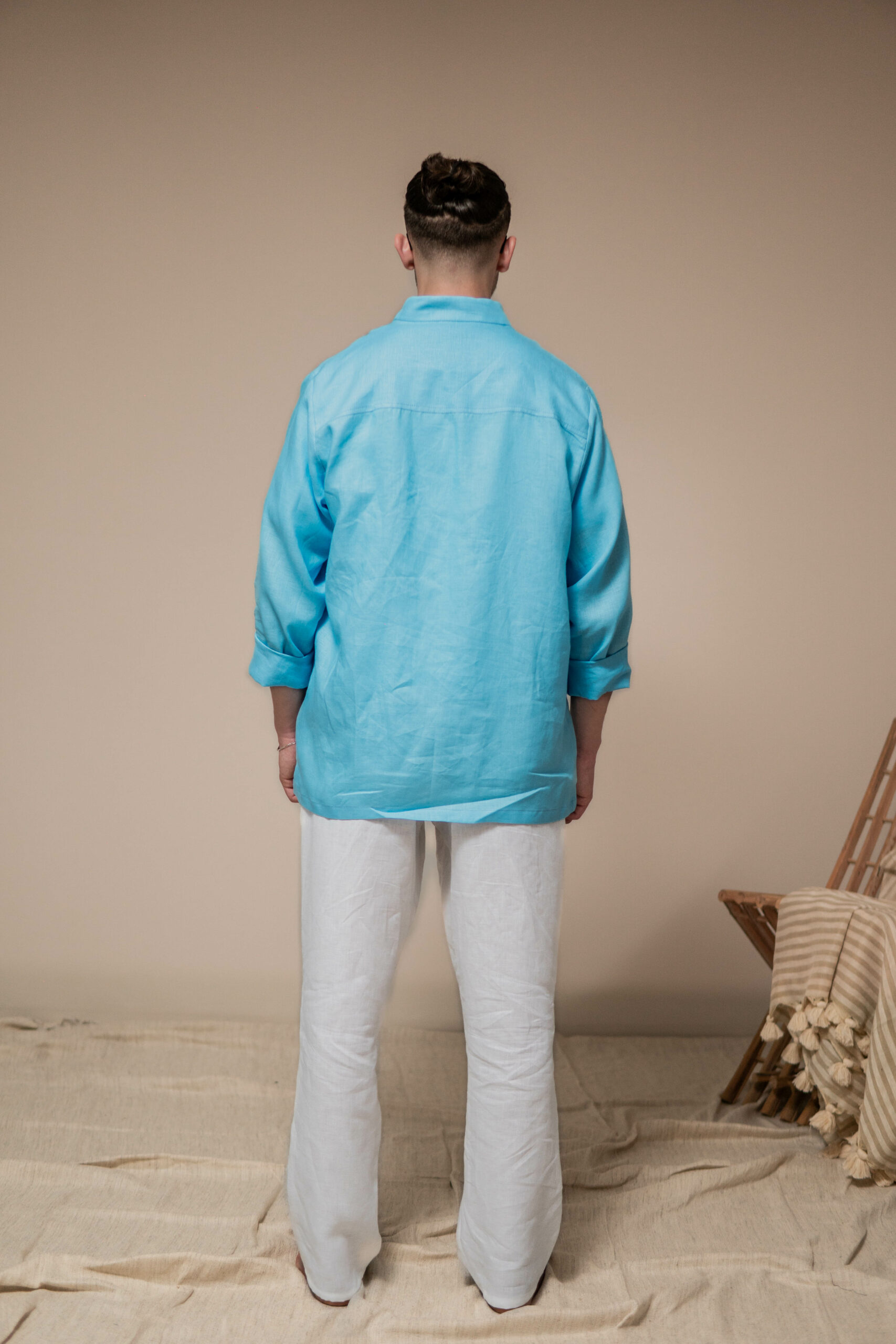 Veste Dengri 100 % Lin Homme en Bleu – Image 3