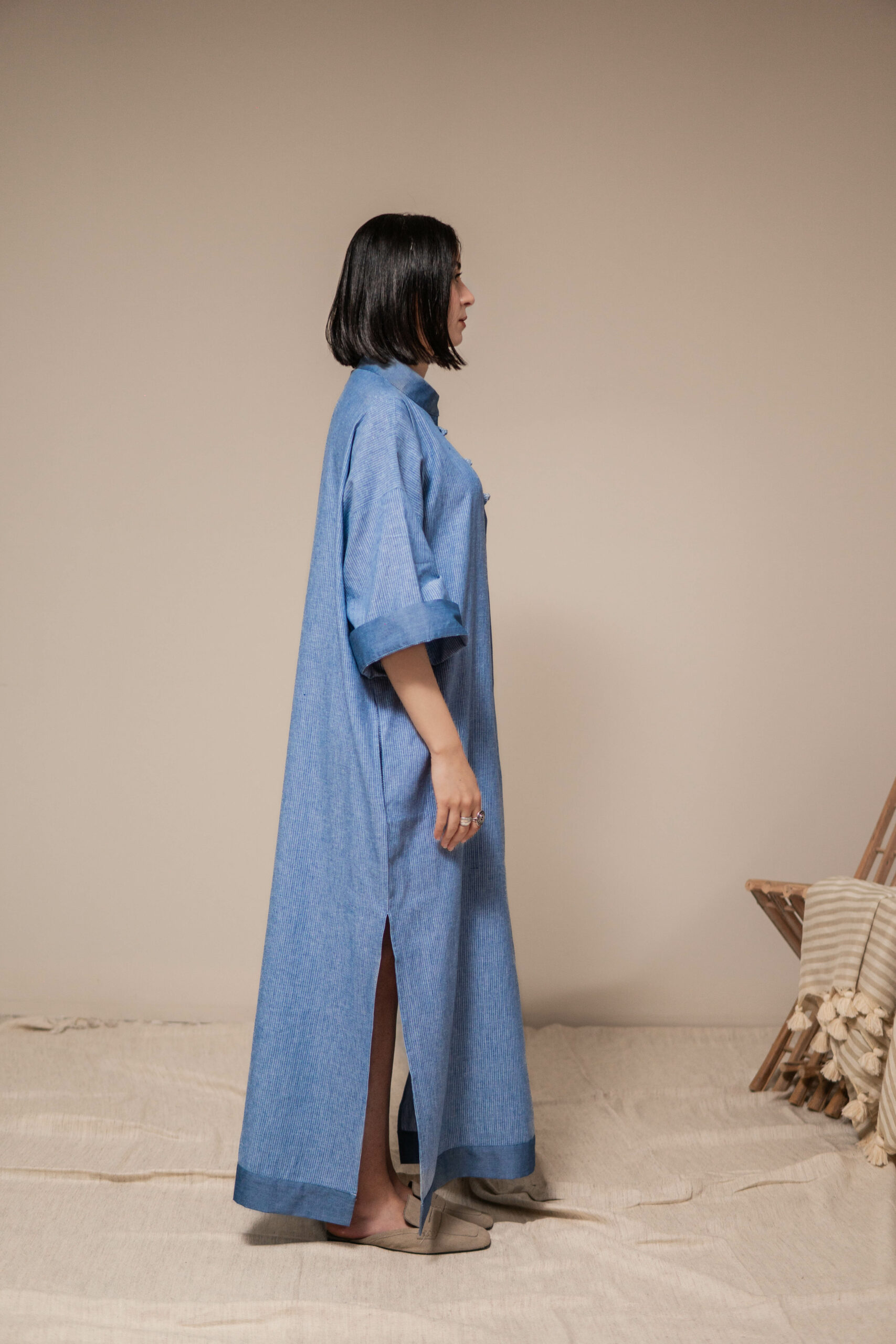 Robe Femme 100% Lin en Bleu – Image 2